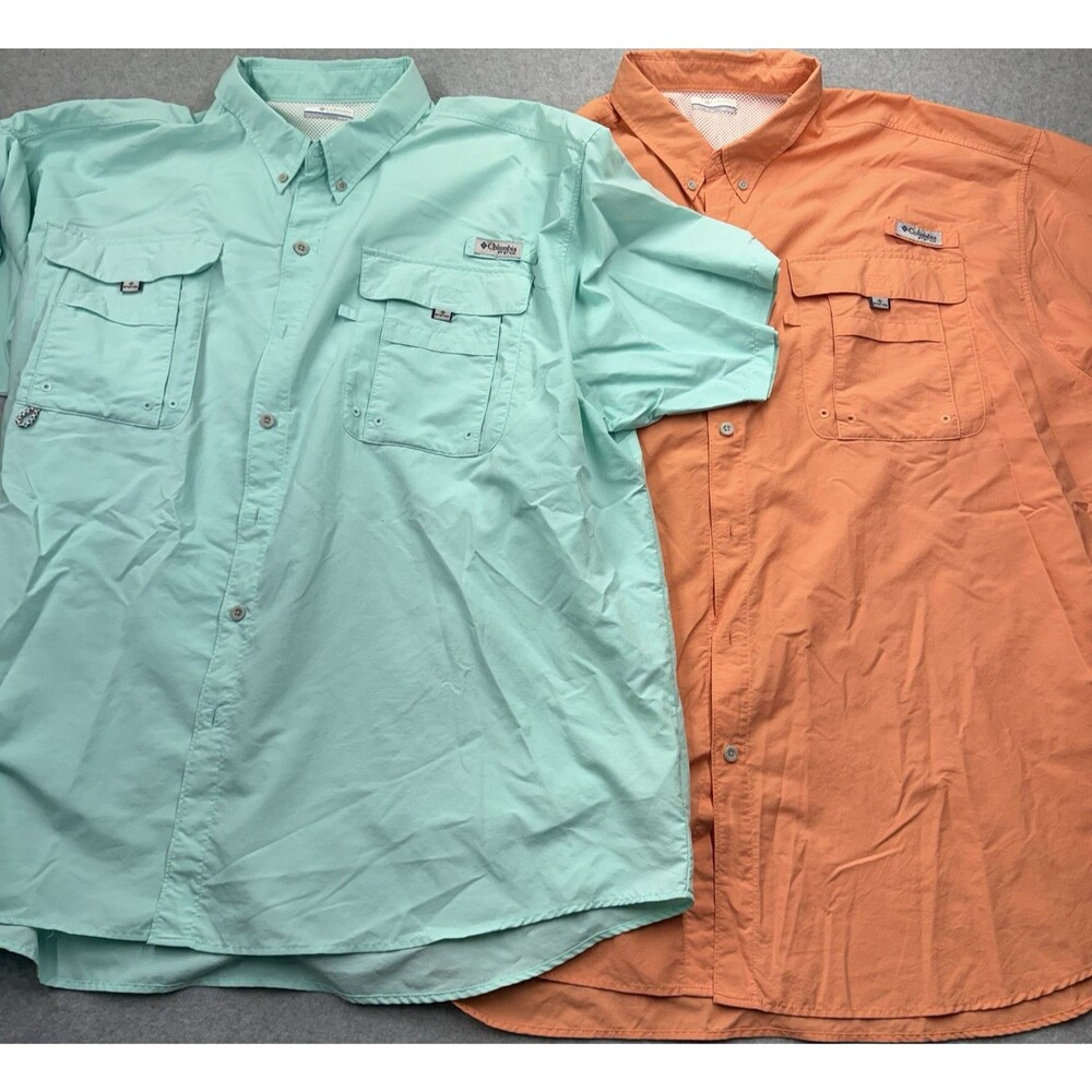 Columbia 3XT Orange Light Blue Mesh Lined Woven Short Sleeve Button-Up Shirt
